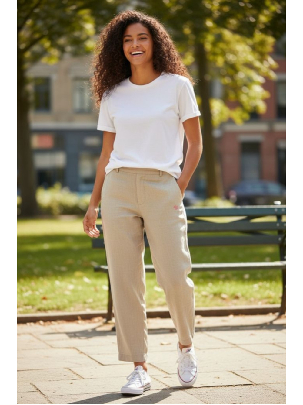 Talbots Petite Linen Blend Crop Pants Beige Neutral Wide Leg Casual Summer 8P